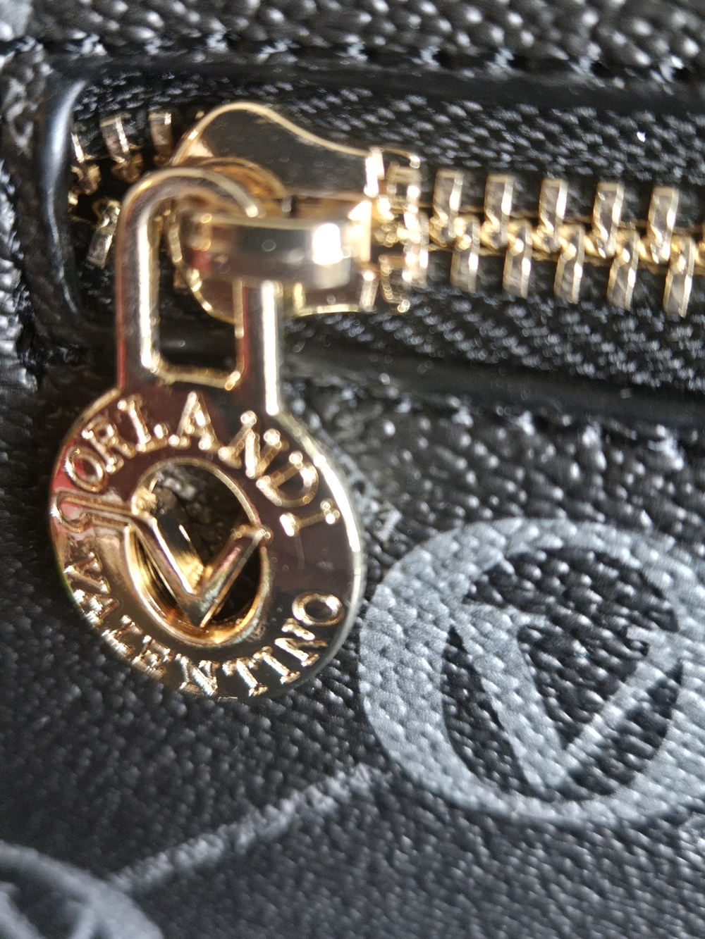 Valentino Orlandi Black & Gray Vegan Leather Satchel with Gold V Accent - Picture 4 of 7